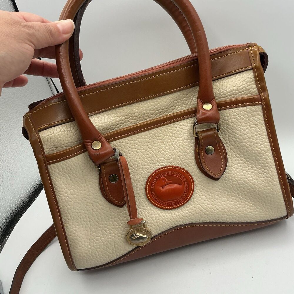 Vintage Dooney & Bourke AWL Ivory Tan Leather Satchel Crossbody Shoulder Bag